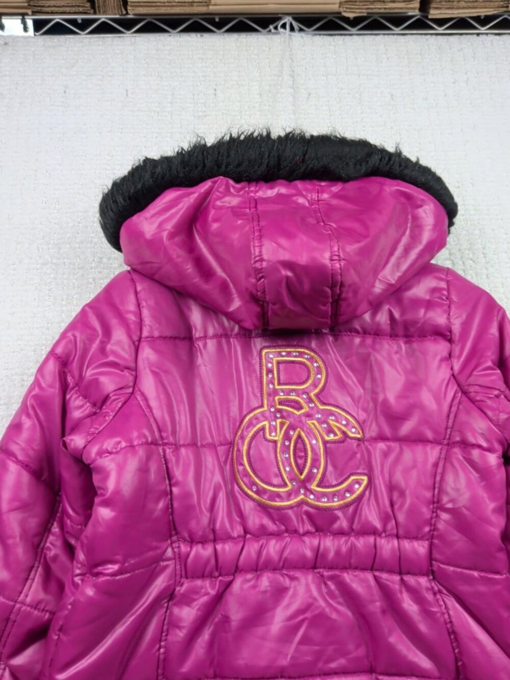 Y2K Rocawear Faux Fur Pink Puffer Jacket Sz *M* McBling Glam Rhinestone Read - Picture 13 of 16